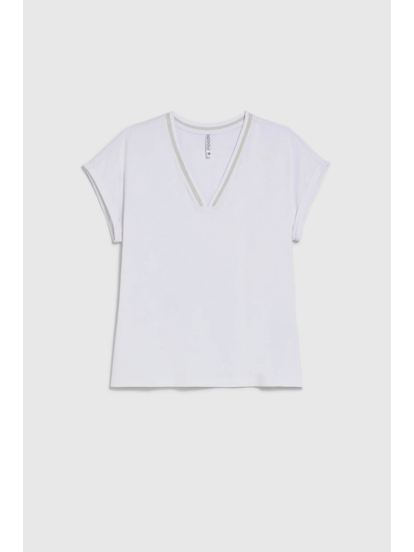 Moodo Bombažna majica z V izrezom bela Moodo