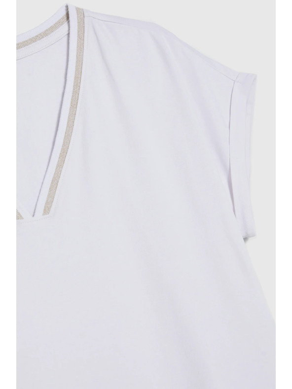 Moodo Bombažna majica z V izrezom bela Moodo