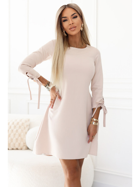 numoco ALICE Trapezna mini obleka s pentljo in vezljivimi rokavi - bež