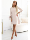 numoco ALICE Trapezna mini obleka s pentljo in vezljivimi rokavi - bež