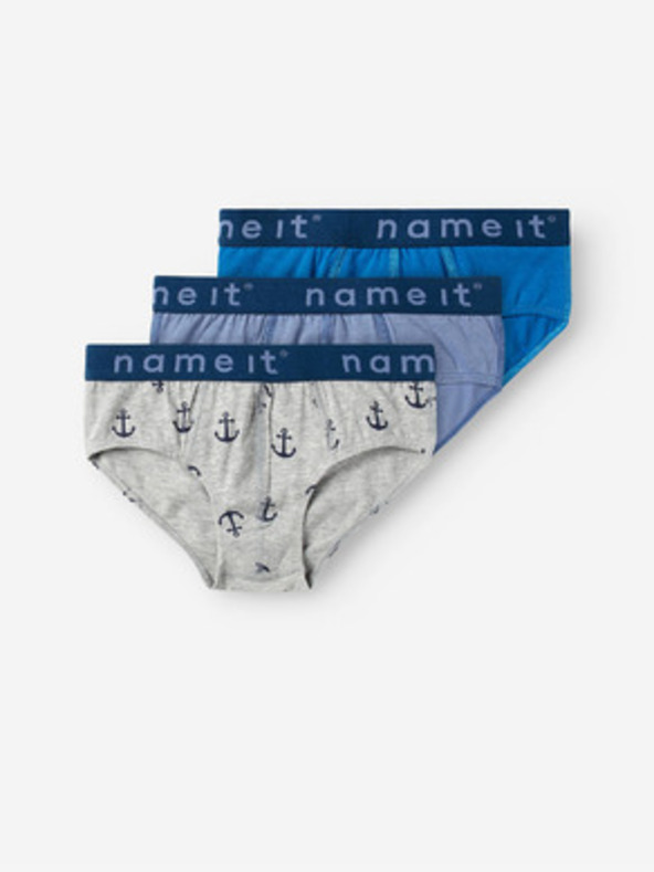 name it Komplet treh fantovskih slipov v sivi in modri barvi