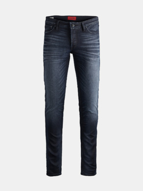 Jack & Jones Temno modre slim fit jeans s prošikanim efektom