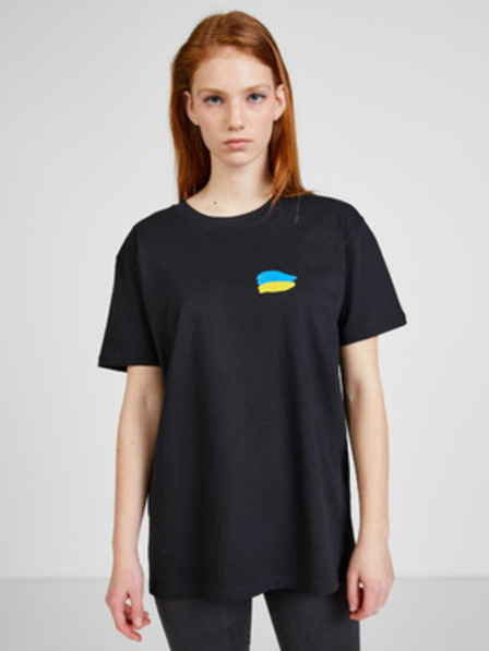 DOBRO Črna ženska oversize majica Ni treba besed iz kolekcije DOBRO. for Ukraine