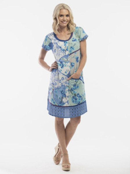 Orientique Modra ženska cvetlična obleka s platnom Orientique