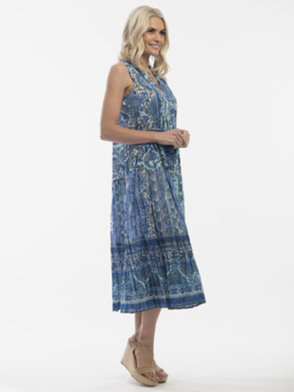 Orientique Modra ženska patternirana midi obleka