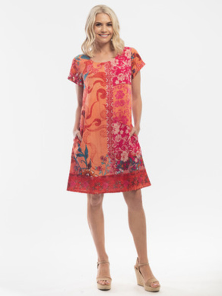 Orientique Rdeco-oranžna ženska patternirana obleka