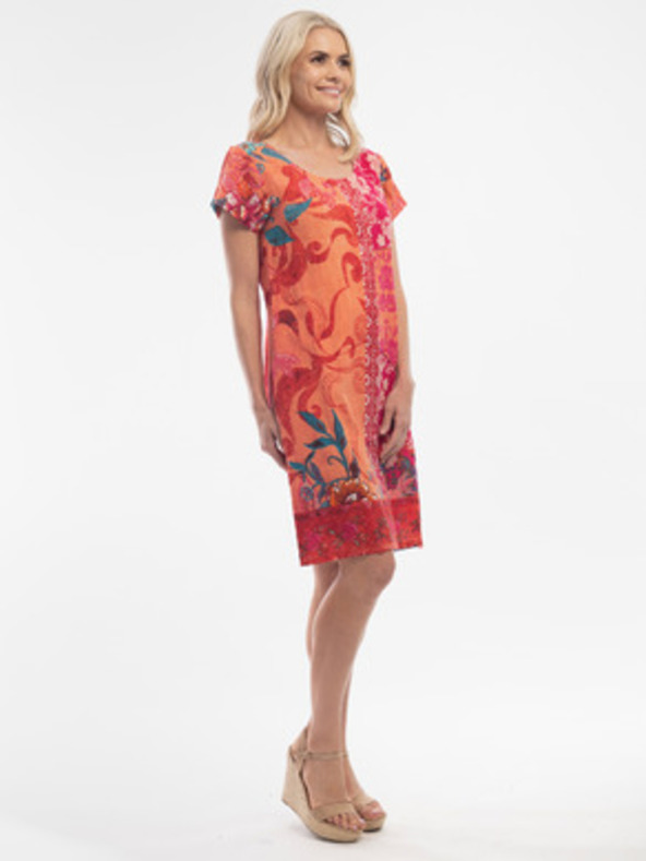 Orientique Rdeco-oranžna ženska patternirana obleka