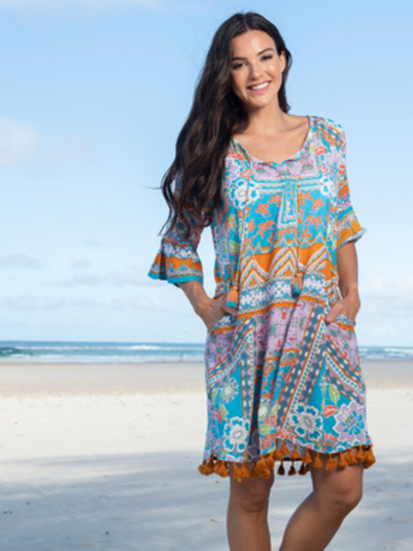 Orientique Turkizna ženska patternirana obleka