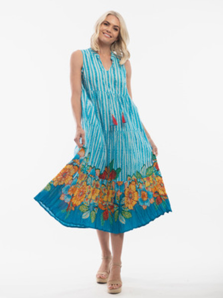 Orientique Belo-svetlo modra ženska patternirana reverzibilna obleka