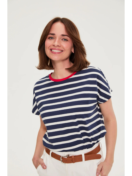 Moodo Bombažna prugasta majica temno modra Moodo