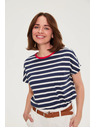 Moodo Bombažna prugasta majica temno modra Moodo