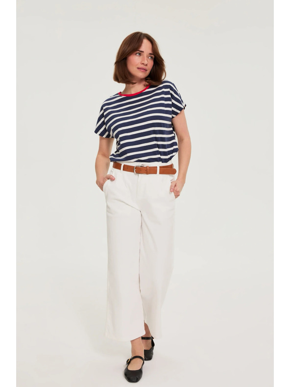 Moodo Bombažna prugasta majica temno modra Moodo