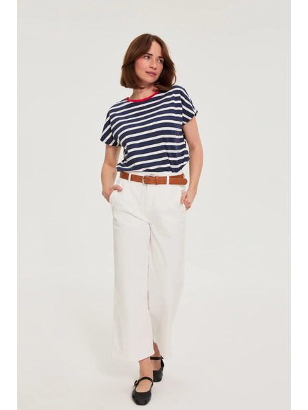 Moodo Bombažna prugasta majica temno modra Moodo