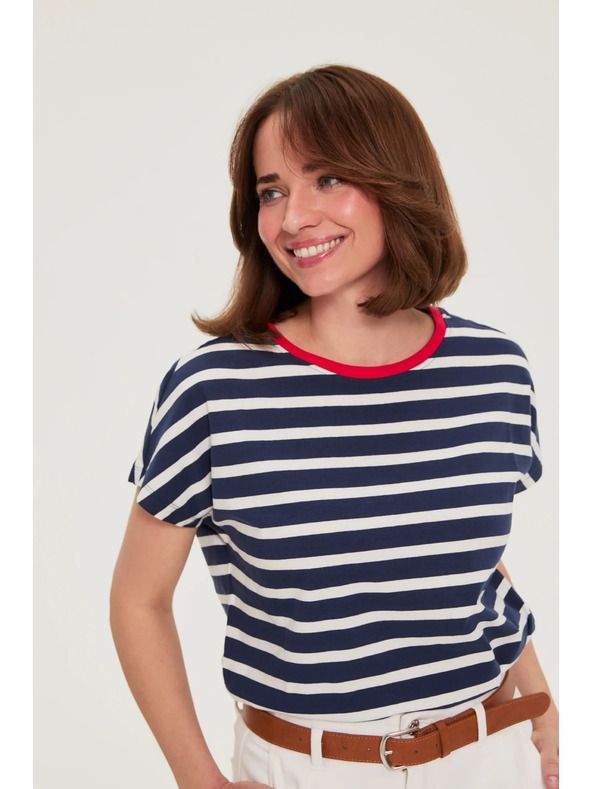 Moodo Bombažna prugasta majica temno modra Moodo