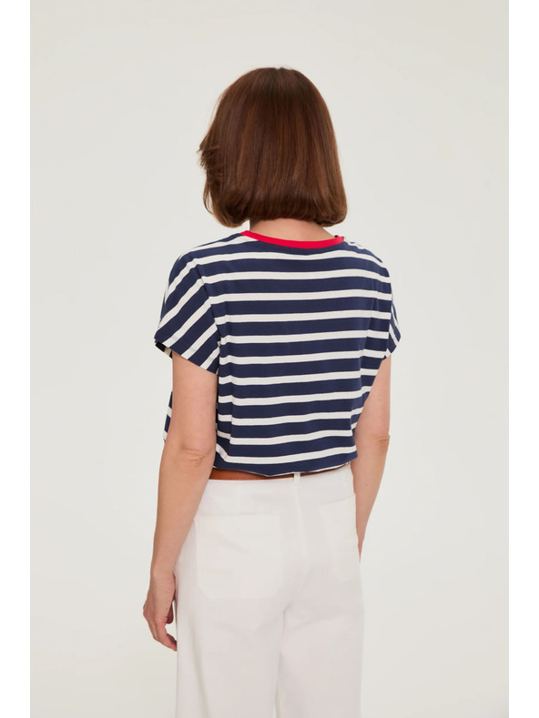Moodo Bombažna prugasta majica temno modra Moodo