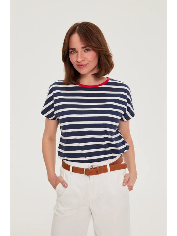 Moodo Bombažna prugasta majica temno modra Moodo