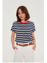 Moodo Bombažna prugasta majica temno modra Moodo