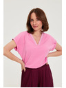 Moodo Bombažna majica z V izrezom rožnata Moodo