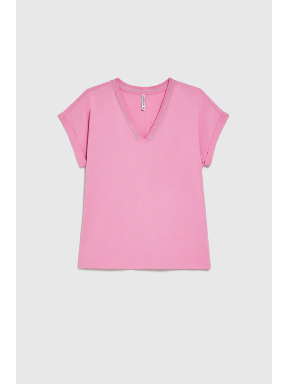 Moodo Bombažna majica z V izrezom rožnata Moodo