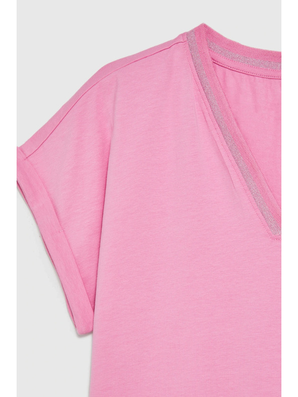 Moodo Bombažna majica z V izrezom rožnata Moodo