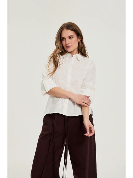 Moodo Bombažna srajca s rokavi 3/4 bela Moodo