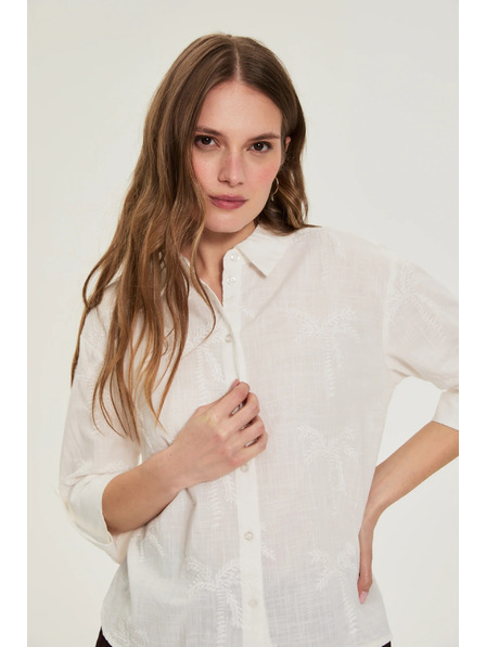 Moodo Bombažna srajca s rokavi 3/4 bela Moodo