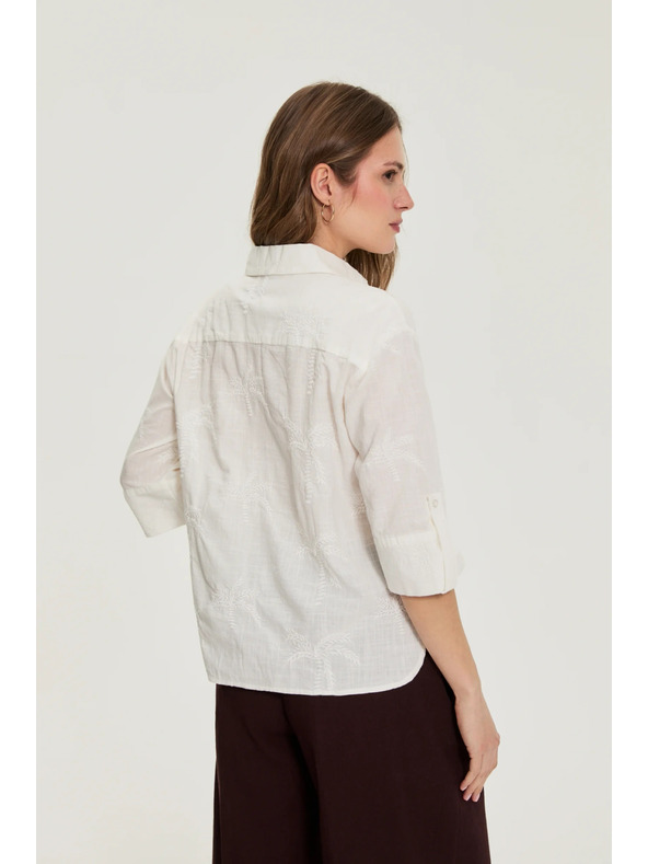 Moodo Bombažna srajca s rokavi 3/4 bela Moodo