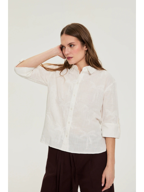 Moodo Bombažna srajca s rokavi 3/4 bela Moodo