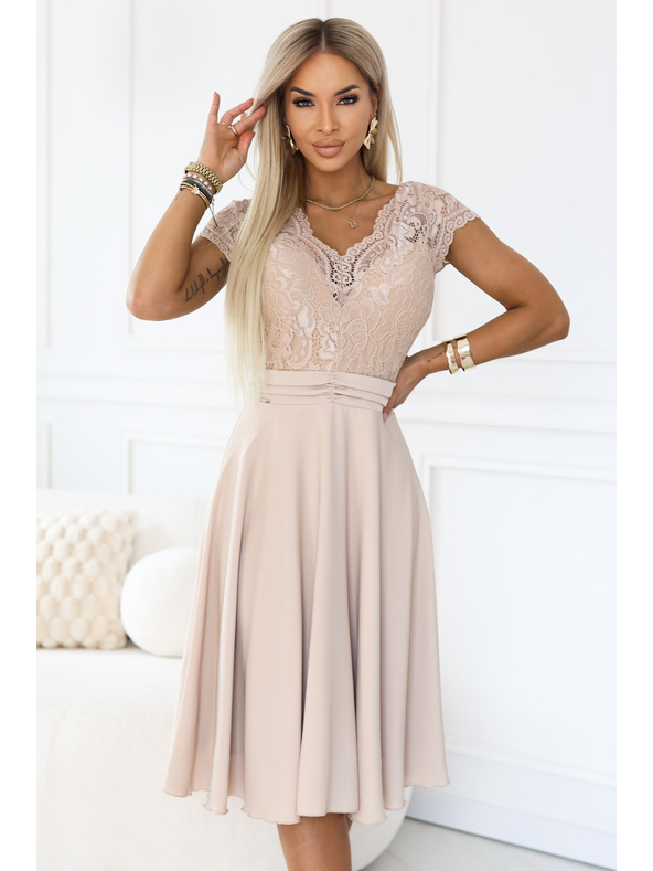 numoco LINDA Svilnate zračne obleke s čipkastim izrezom - bež