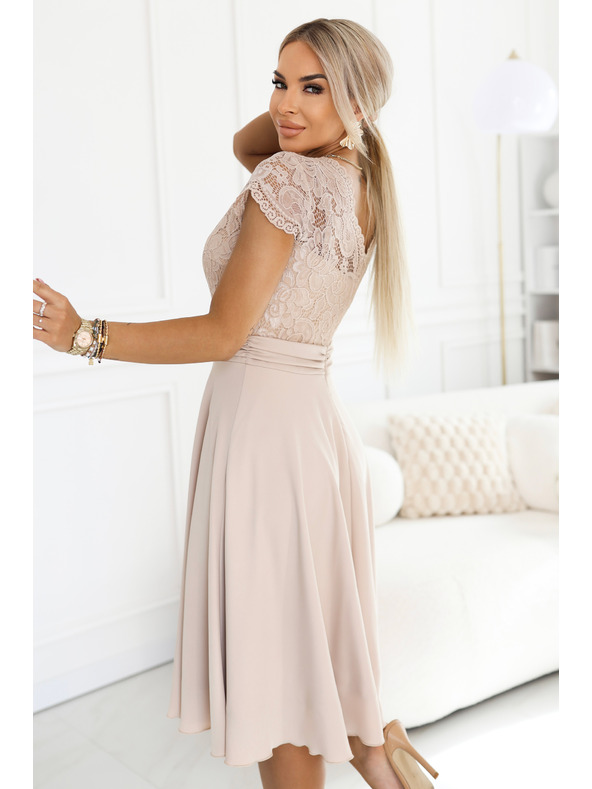 numoco LINDA Svilnate zračne obleke s čipkastim izrezom - bež