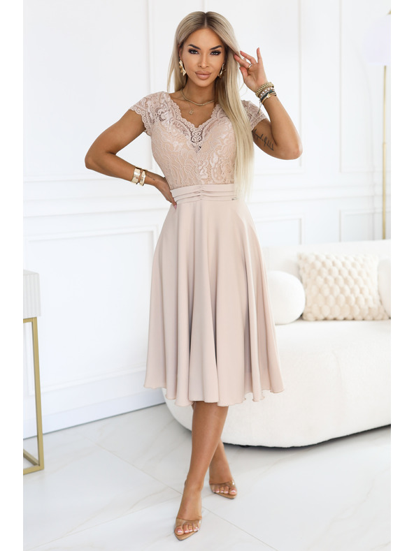 numoco LINDA Svilnate zračne obleke s čipkastim izrezom - bež