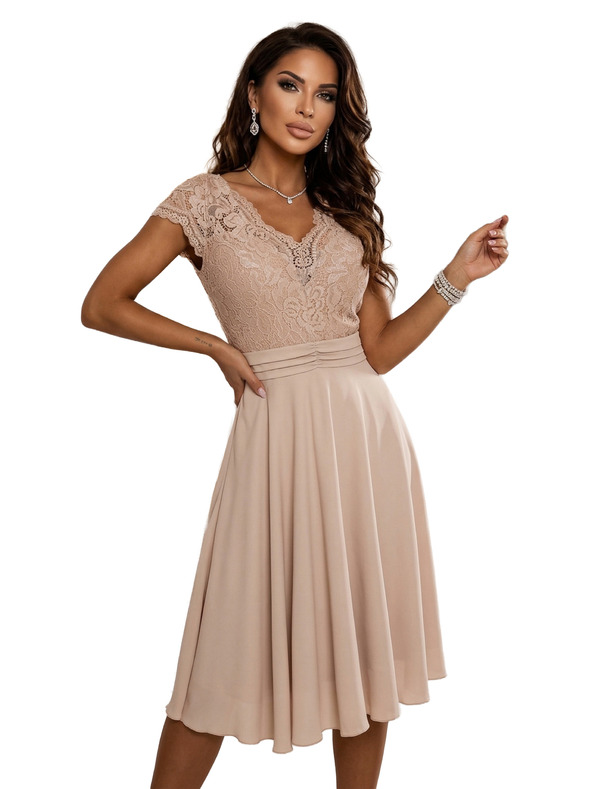 numoco LINDA Svilnate zračne obleke s čipkastim izrezom - bež