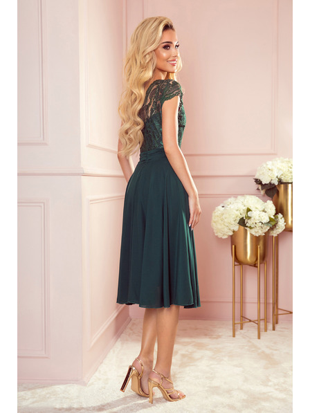 numoco Šifonska obleka s čipkastim izrezom - zelena Numoco LINDA