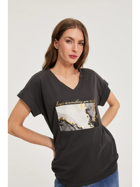 Moodo Bombažna bluza s tiskom siva Moodo