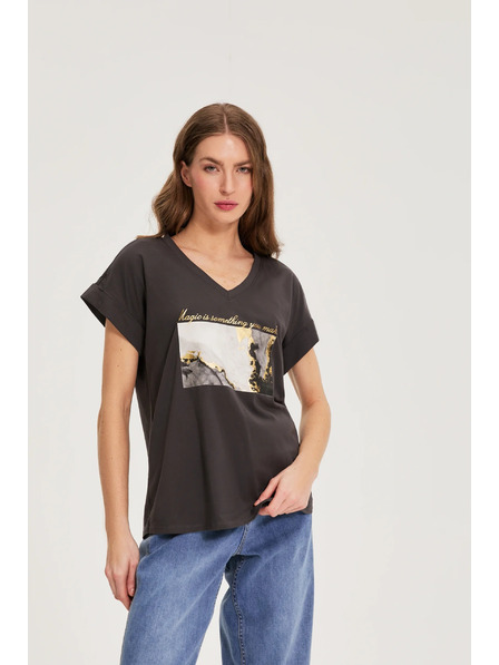 Moodo Bombažna bluza s tiskom siva Moodo