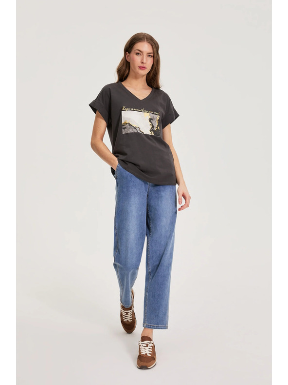 Moodo Bombažna bluza s tiskom siva Moodo