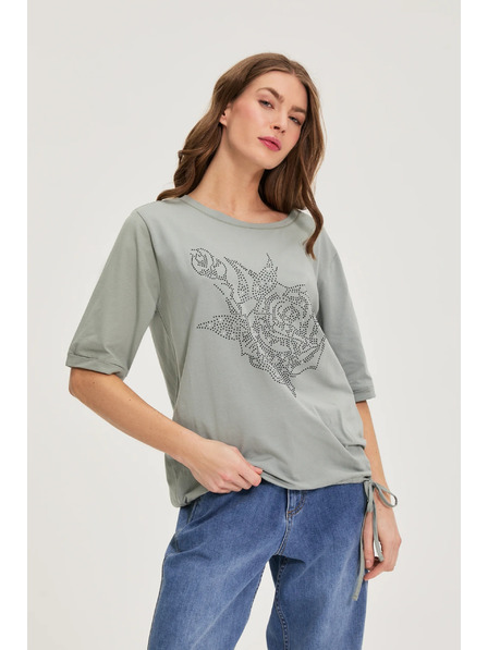 Moodo Bombažna bluza s perlami olivna Moodo