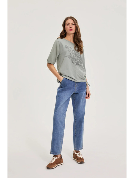 Moodo Bombažna bluza s perlami olivna Moodo