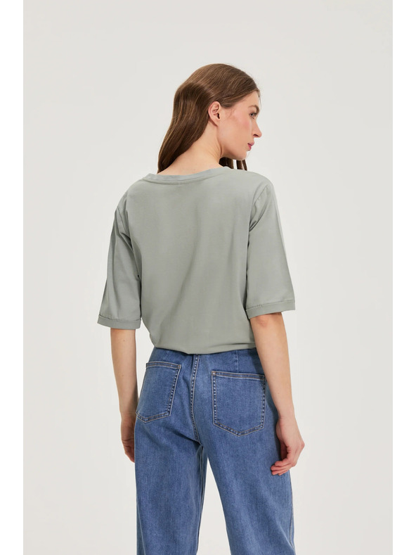 Moodo Bombažna bluza s perlami olivna Moodo