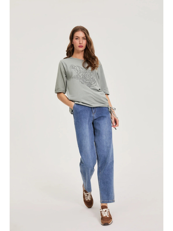 Moodo Bombažna bluza s perlami olivna Moodo