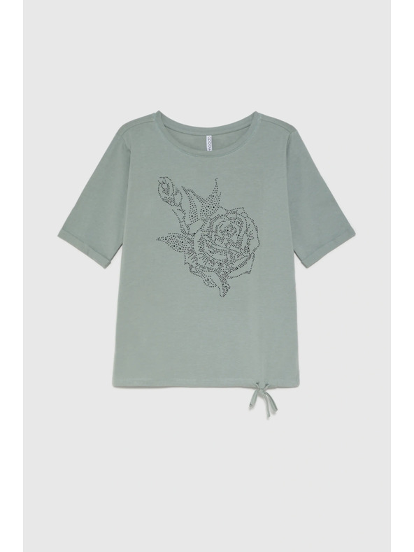 Moodo Bombažna bluza s perlami olivna Moodo