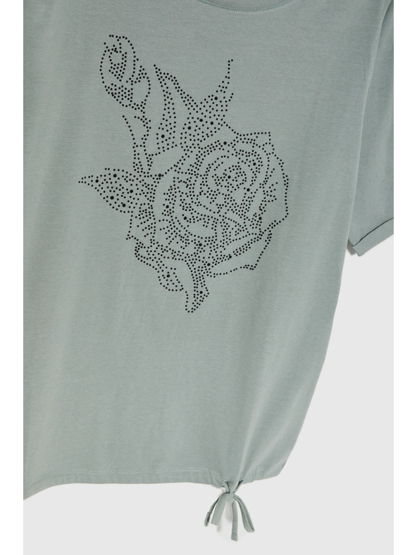 Moodo Bombažna bluza s perlami olivna Moodo