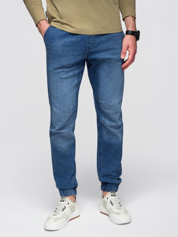 Ombre Clothing Moške denim hlače JOGGERS s pranjem efektom - modre V2 OM-PADJ-0267 Ombre Clothing