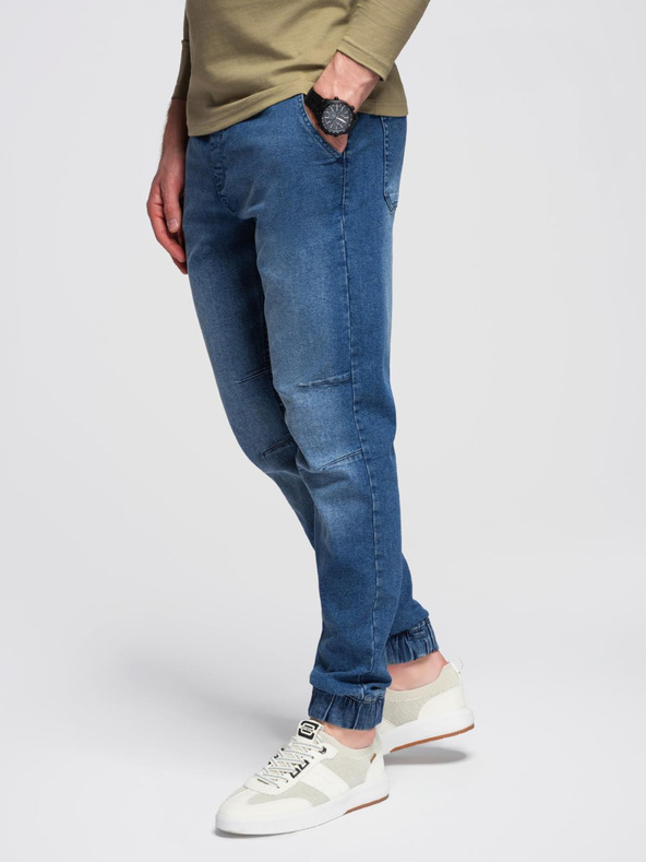 Ombre Clothing Moške denim hlače JOGGERS s pranjem efektom - modre V2 OM-PADJ-0267 Ombre Clothing