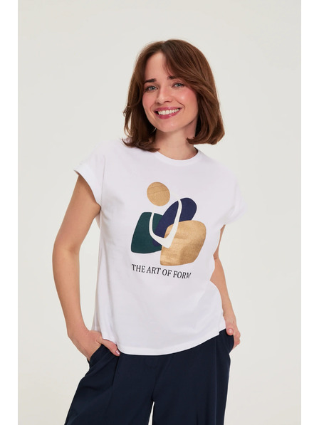 Moodo Bombažna bluza s potiskom bele barve Moodo