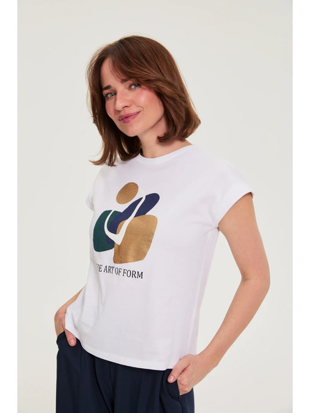 Moodo Bombažna bluza s potiskom bele barve Moodo