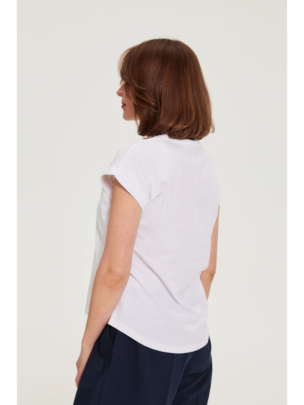 Moodo Bombažna bluza s potiskom bele barve Moodo