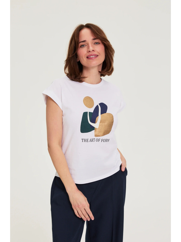 Moodo Bombažna bluza s potiskom bele barve Moodo