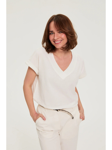 Moodo Bombažna srajca z V izrezom bela Moodo