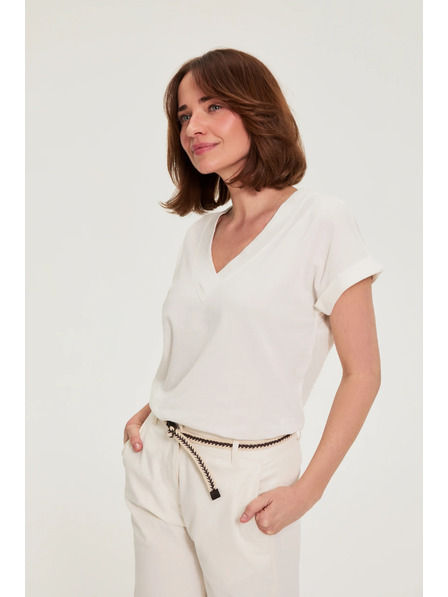 Moodo Bombažna srajca z V izrezom bela Moodo